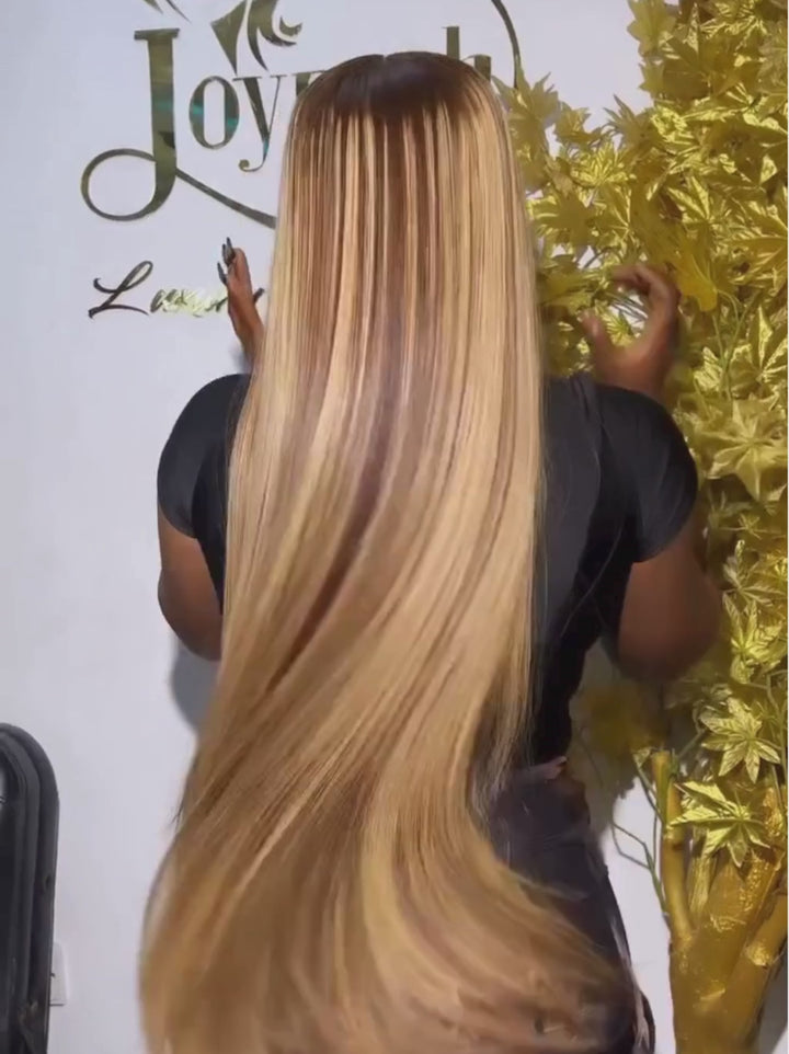 Dorsanee 250 300 Density Honey Blonde Highlight Bone Straight 13x4 Lace Front Human Hair Wigs