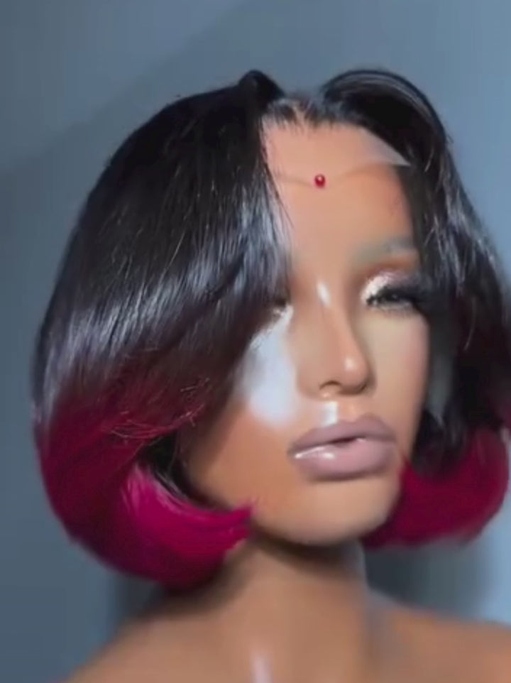 Dorsanee Short Bob Pixie Cut Ombre Black 99J Red 13x4 Lace Front Human Hair Wigs
