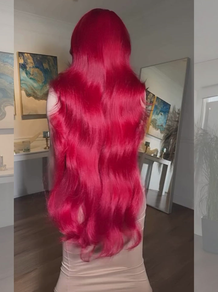Dorsanee Vibrant Burgundy Red 42 40 38 36 34 32 30 inch Knee Length 13x4 Lace Front Human Hair Wigs