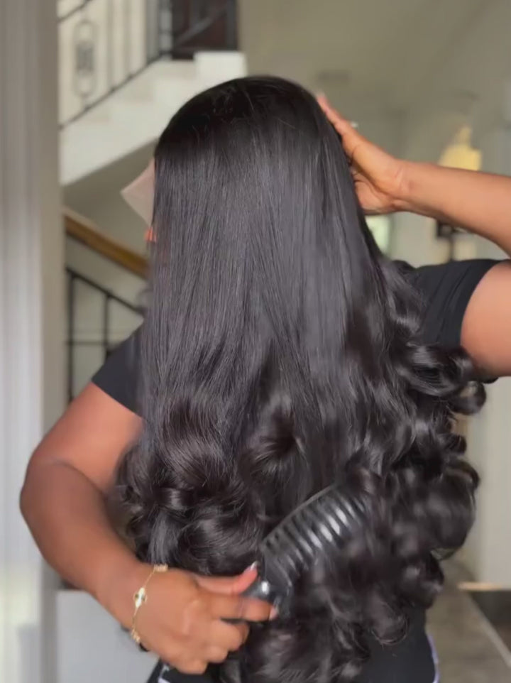 Dorsanee 300 400 Density Straight Hair With Loose Wavy Curls Ends 13x4 Lace Front Human Hair Wig