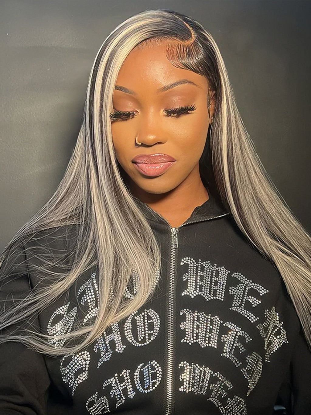 Dorsanee Salt and Pepper P1B/613 Blonde and Black Highlights 13X4 Transparent Lace Front Straight Human Hair Wigs