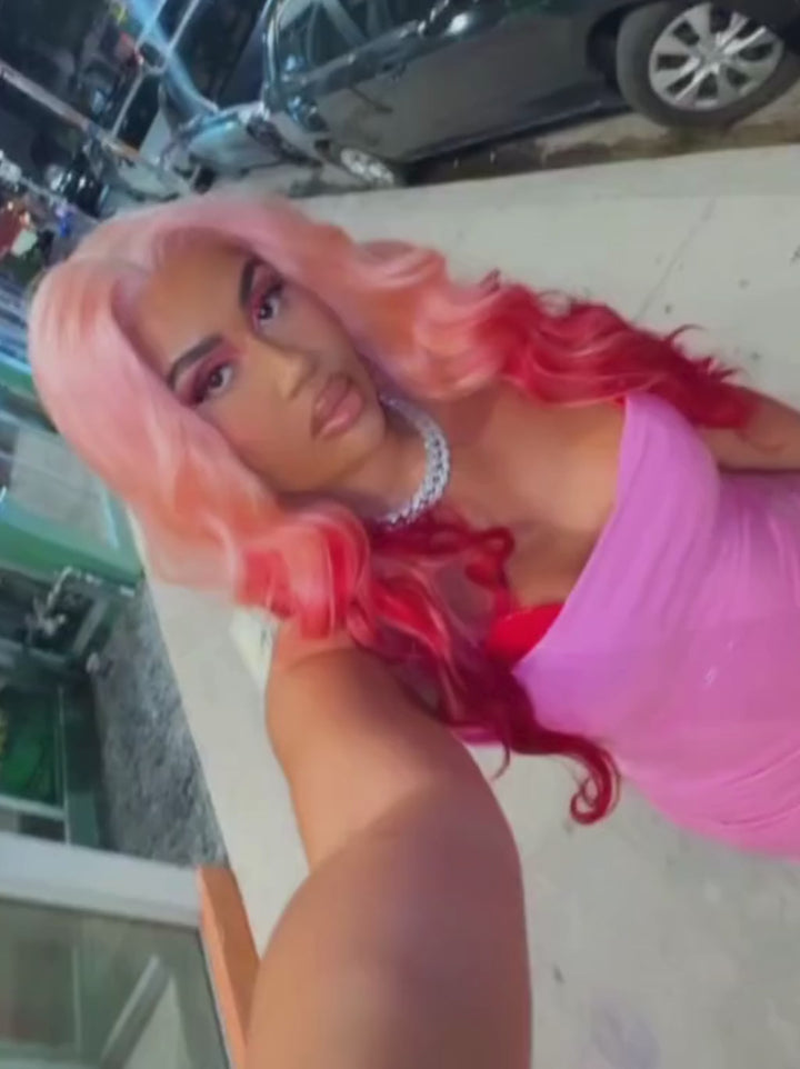 Dorsanee Ombre Pastel Pink Burgundy Red 13x4 Lace Front Virgin Human Hair Wig