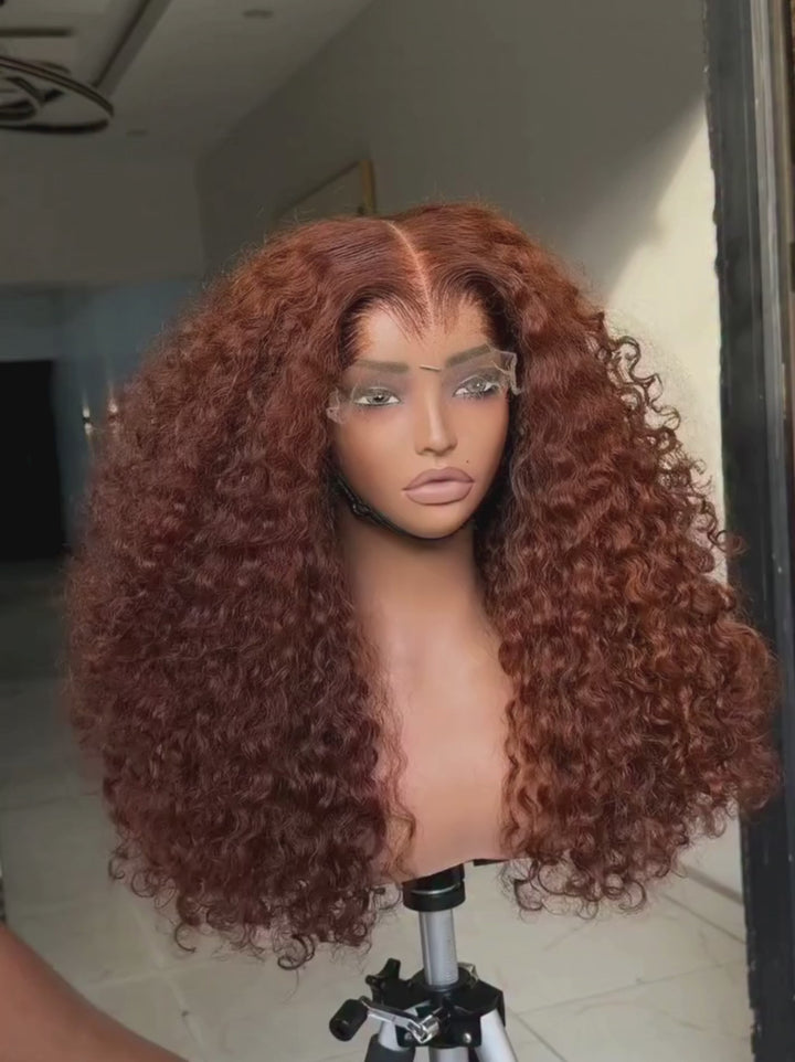 Dorsanee Copper Auburn Brown Kinky Curly 250 300 Density 13x4 Lace Front Human Hair Wig