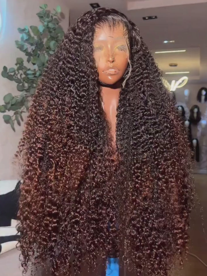 Dorsanee Ombre Black Brown Kinky Curly 13x4 Lace Front Human Hair Wigs
