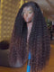Dorsanee Ombre Black Chocolate Brown Burmese Kinky Curly 300 Density 13x4 Lace Front Human Hair Wigs