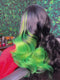 Dorsanee Black With Green Highlights Streaks 13x4 Lace Front Human Hair Wigs