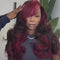 Dorsanee Dark Chocolate Brown with Burgundy Cherry Red Highlights 13x4 Lace Front Virgin Human Hair Wig