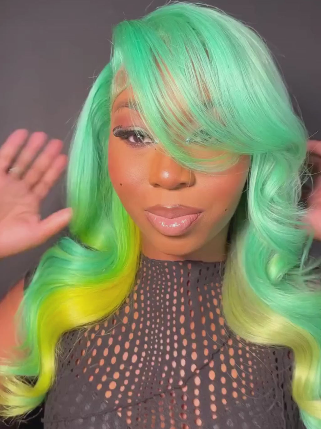 Dorsanee Peekaboo Pastel Green Yellow Wig 200 Density 13x4 Lace Front Body Wave Human Hair Wigs