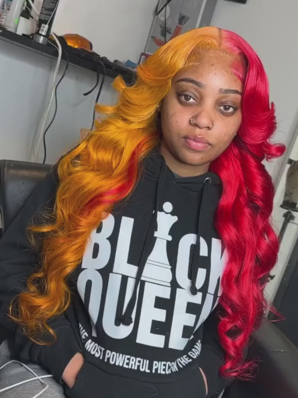 Dorsanee Half Yellow Half Red Body Wave 13x4 Lace Front Virgin Human Hair Wigs