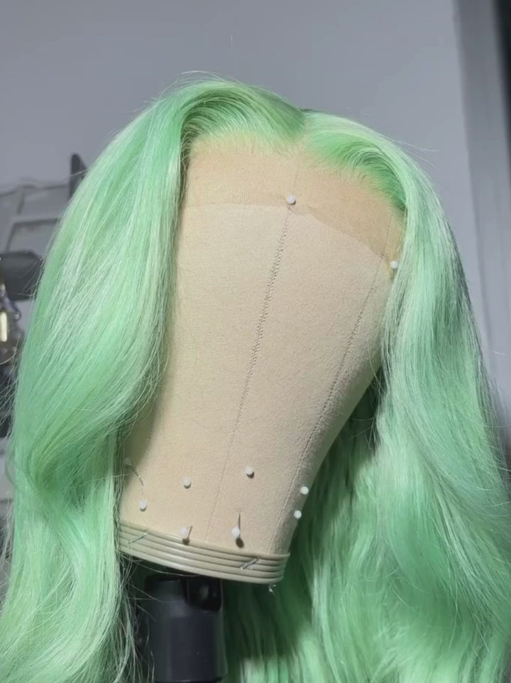 Dorsanee Pastel Ice Mint Green 13x4 Lace Front Human Hair Wigs 200 Density