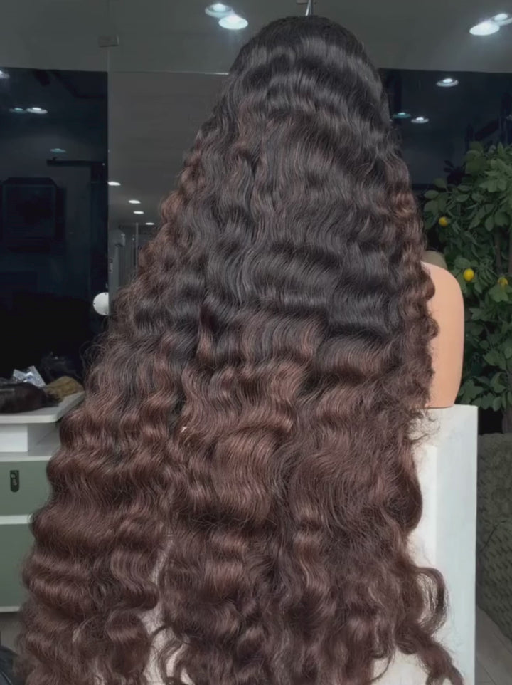 Dorsanee Ombre Black Brown Loose Deep Wave Curls 300 Density 13x4 Lace Front Human Hair Wigs