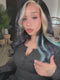 Dorsanee Black Platinum Blonde Split Teal Aqua Blue Money Piece Highlights 13x4 Lace Front Human Hair Wig
