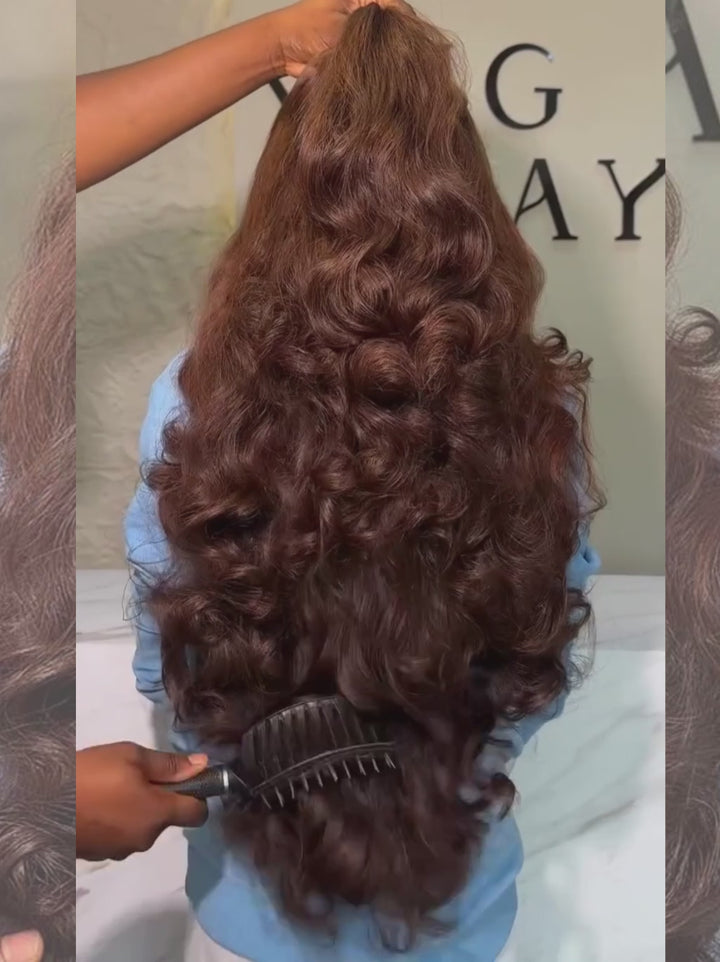 Dorsanee Chocolate Brown Bouncy Loose Wave 300 Density 13x4 Lace Front Human Hair Wigs