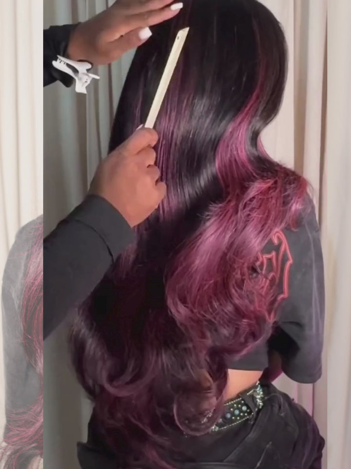 Dorsanee Black With Hot Pink Highlights 13x4 Lace Front Virgin Human Hair Wigs