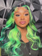 Dorsanee Black With Green Color Highlights Streaks 200 Density Human Hair Wigs