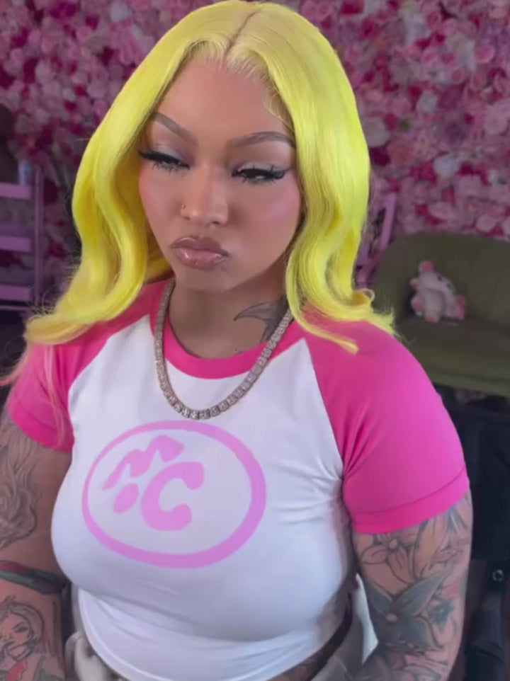 Dorsanee Ombre Pastel Yellow Pink 13x4 Lace Front Virgin Human Hair Wigs 200 Density