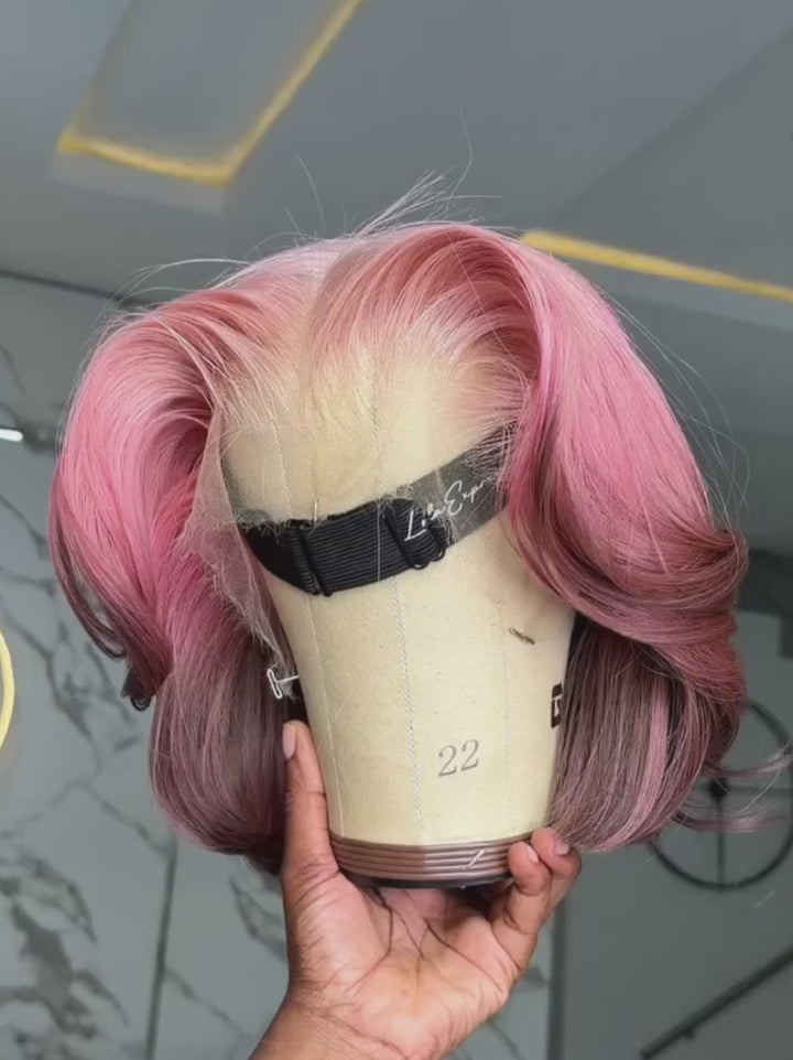 Dorsanee Ombre Pink Brown 8 10 12 inch Short Bob 13x4 Lace Front Human Hair Wig