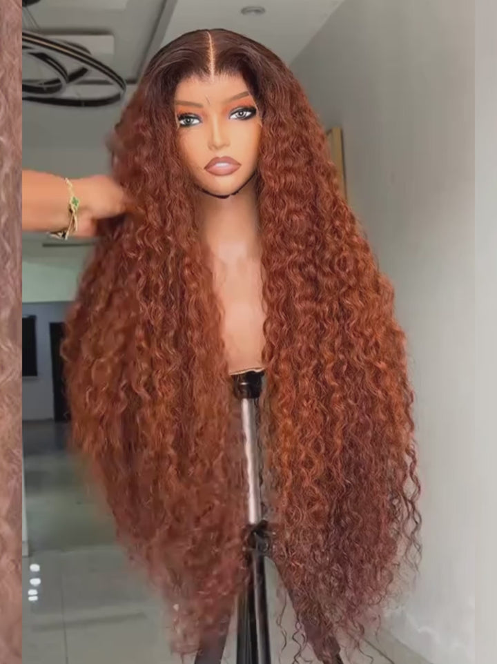 Dorsanee Copper Auburn Orange Brown Deep Curly 250 300 Density 13x4 Lace Front Human Hair Wig