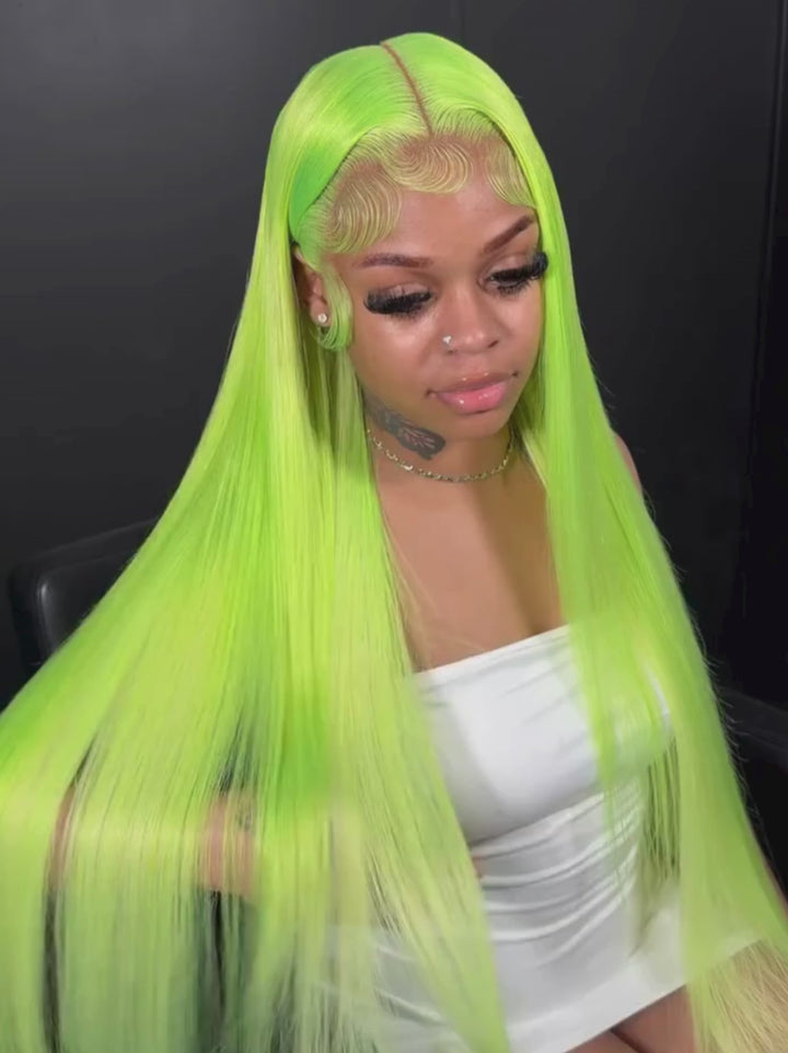 Dorsanee Neon Electric Lime Green 13x4 Lace Front Virgin Human Hair Wigs 200 Density