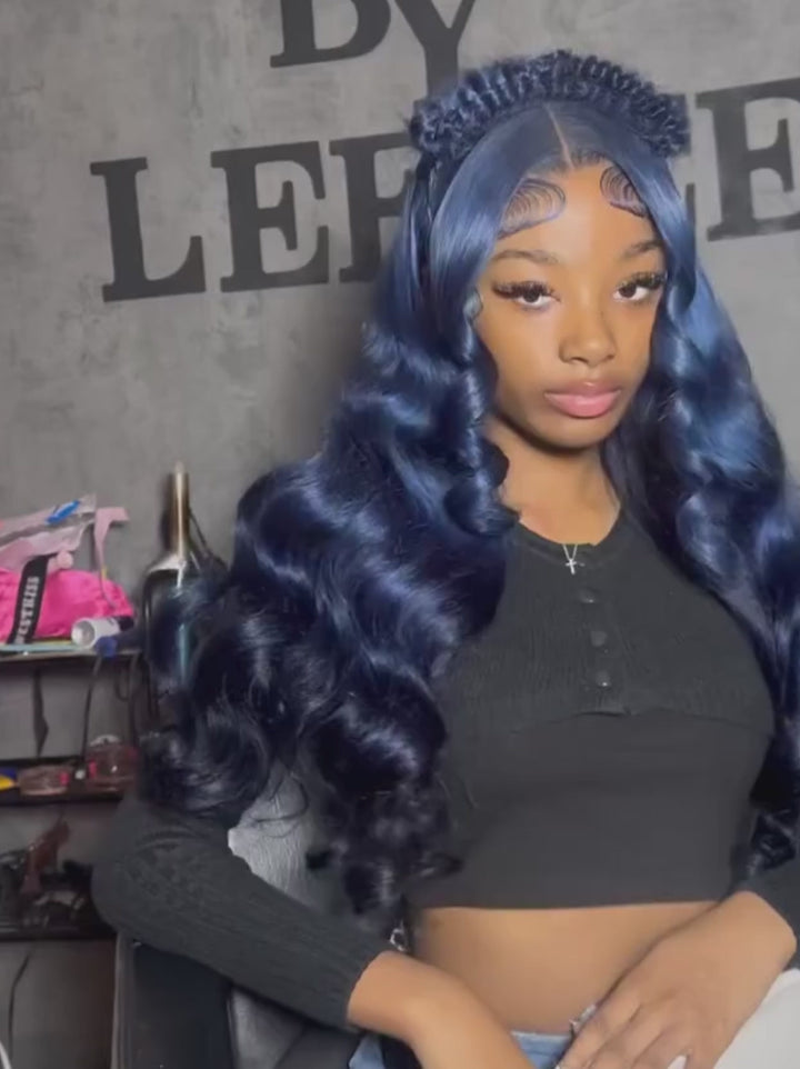Dorsanee Dark Blue Student Affordable Back to School Graduation College Girl 13x4 Lace Front Human Hair Wigs