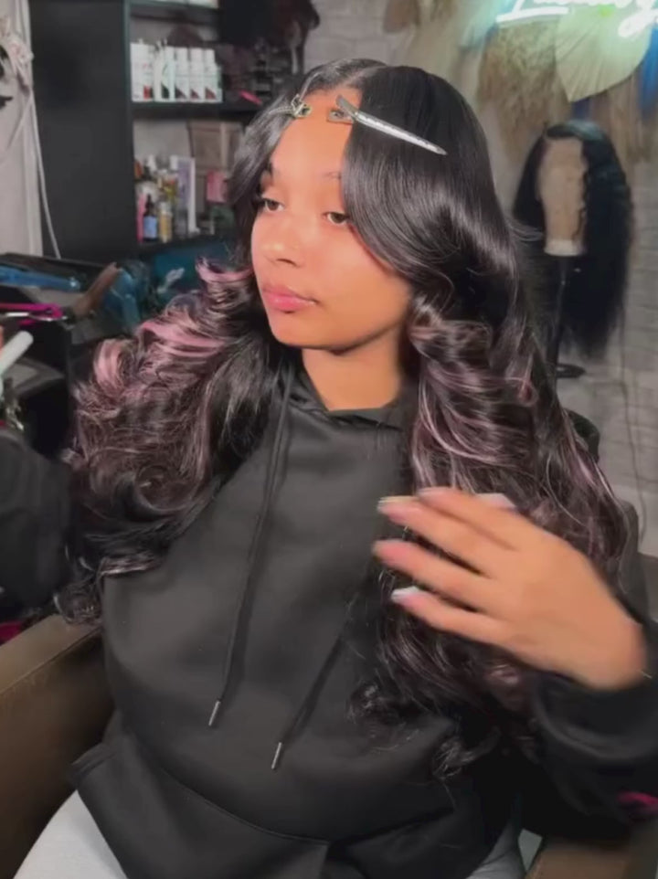 Dorsanee Black With Pastel Pink Highlights 13x4 Lace Front Virgin Human Hair Wigs