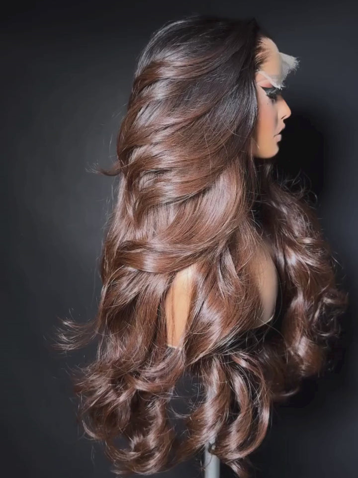 Dorsanee 300 Density Natural Black Roots Soft Chocolate Brown Ombre 13x4 Lace Front Human Hair Wig