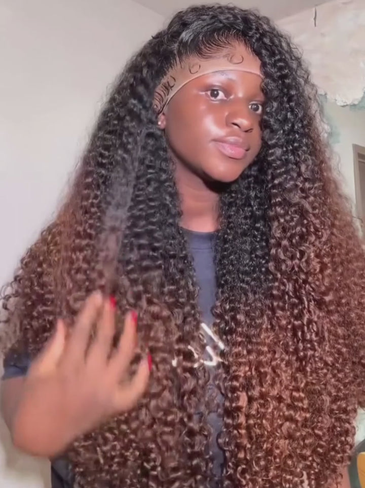 Dorsanee Ombre Black Chocolate Brown Deep Spiral Kinky Curly 13x4 Lace Front Human Hair Wigs