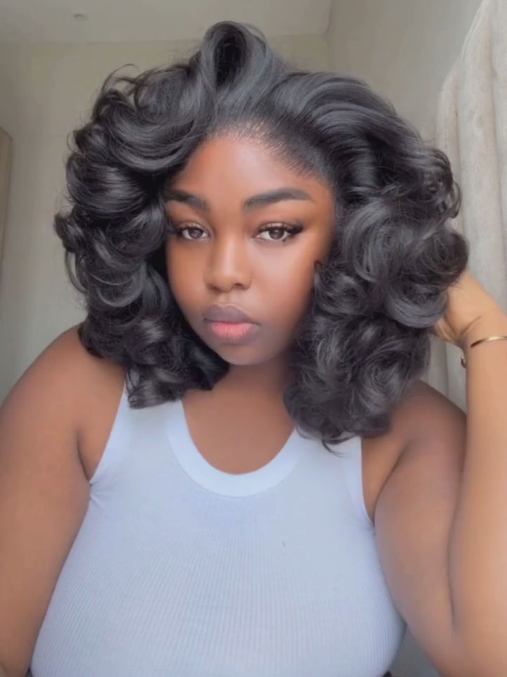 Dorsanee Shoulder Length Bouncy Loose Body Wave 13x4 HD Lace Front Bob Human Hair Wigs