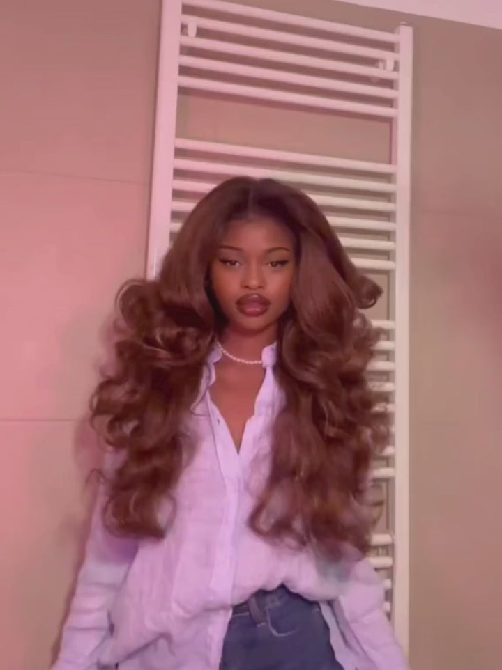 Dorsanee Brown Curtain Bangs Full Body & Natural Wave 13x4 Lace Front Human Hair Wigs