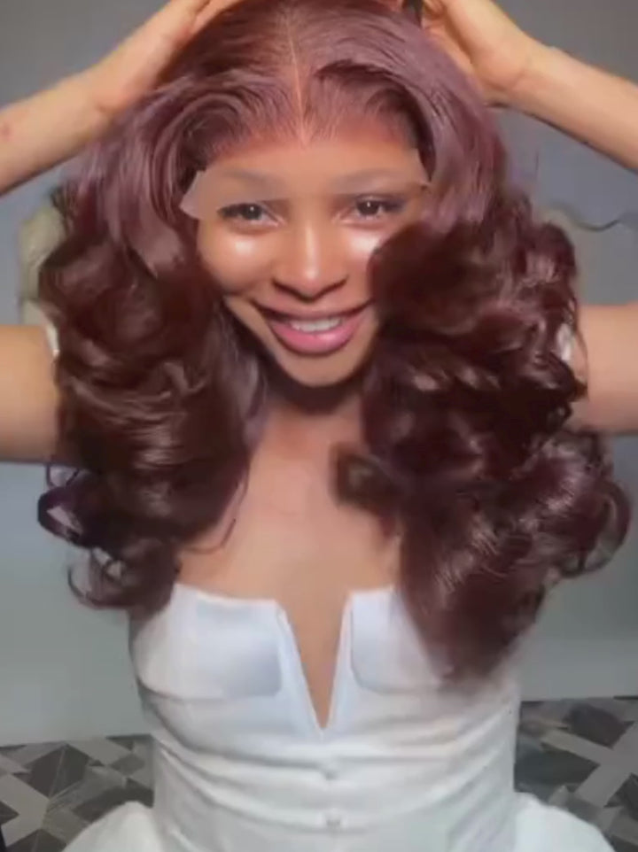 Dorsanee Chocolate Cherry Reddish Brown 250 300 Density 13x4 Lace Front Human Hair Wig