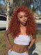 Dorsanee Bouncy Springy Coils Tight Curly Copper Reddish Orange Brown 300 Density 13x4 Lace Front Human Hair Wig