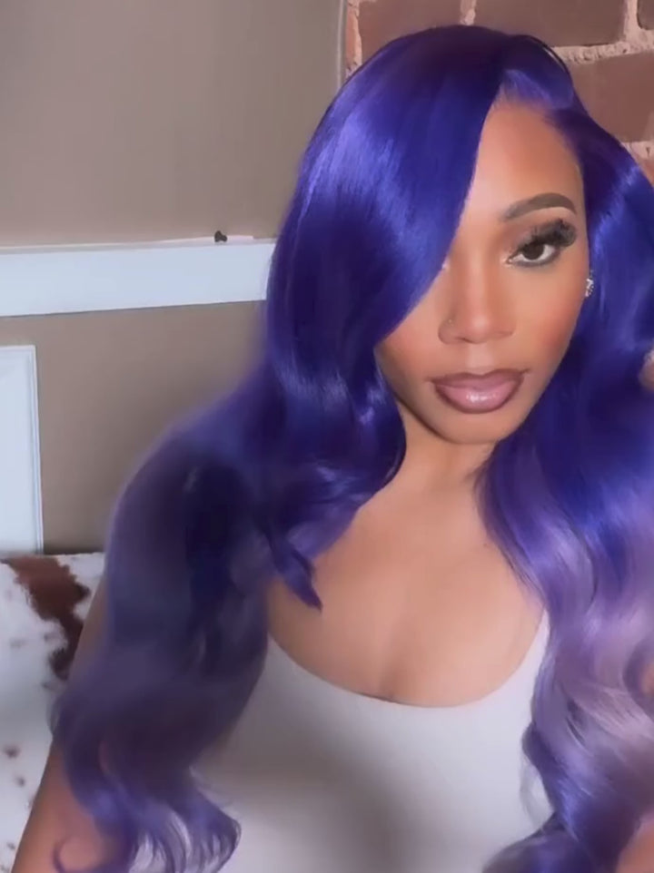 Dorsanee Ombre Dark Blue Gray Purple Color HD Lace Front Virgin Human Hair Wig