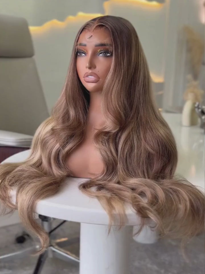 Dorsanee Strawberry Honey Blonde Brown Highlights 13x4 Lace Front Human Hair Wigs 200 Density