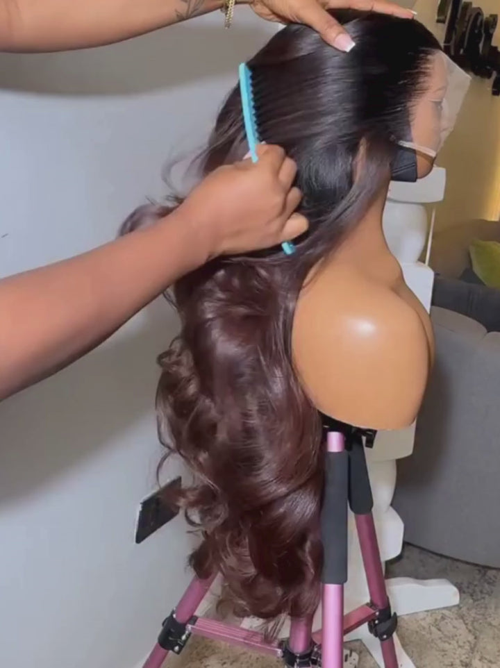 Dorsanee 250 300 Density Ombre Black Brown 13x4 Lace Front Wavy Human Hair Wigs