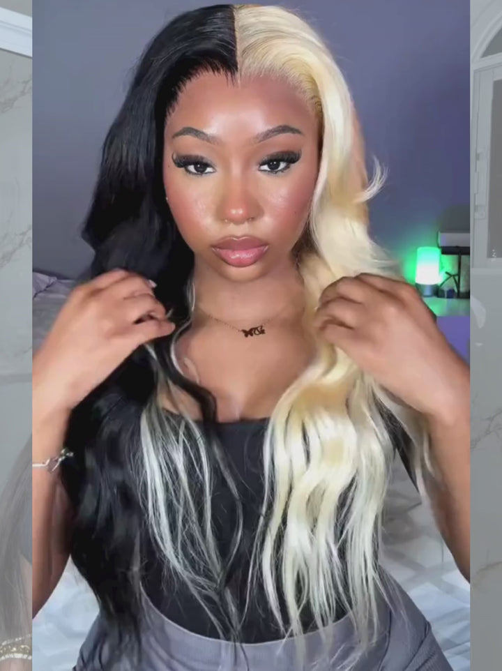 Dorsanee Half Blonde Half Black Skunk Stripe 13x4 Lace Front Human Hair Wig