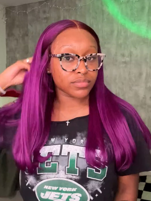 zakaiyahhh same hairstyle Purple 134 Front Lace Wig Straight Lace Front Brazilian 200 Density Human Hair Wig