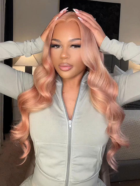 Milk Tea Brown With Pink Blonde Highlight 13x4 HD Lace Front Body Wave Wig