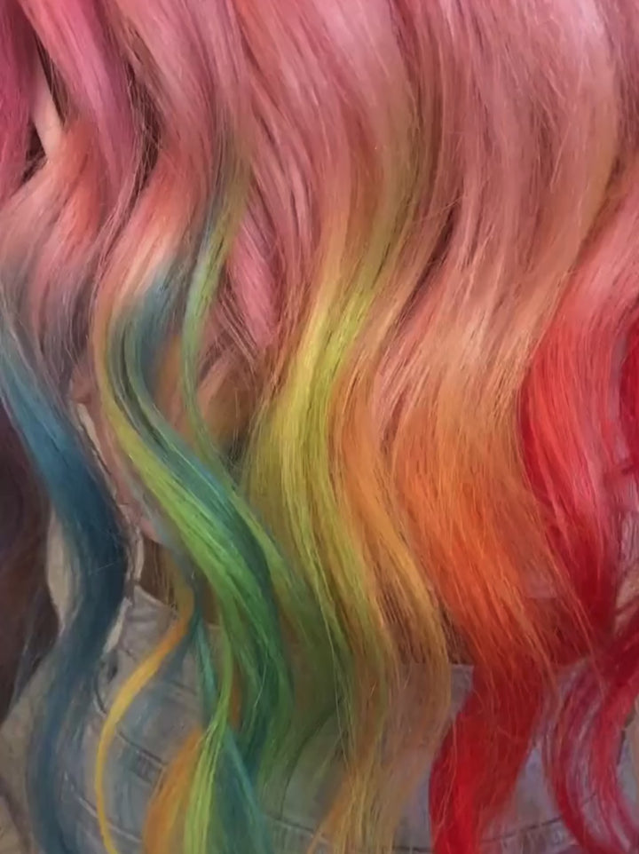 Dorsanee Ombre Pink Ginger Orange Blue Green Red Skunk Stripe Human Hair Wigs