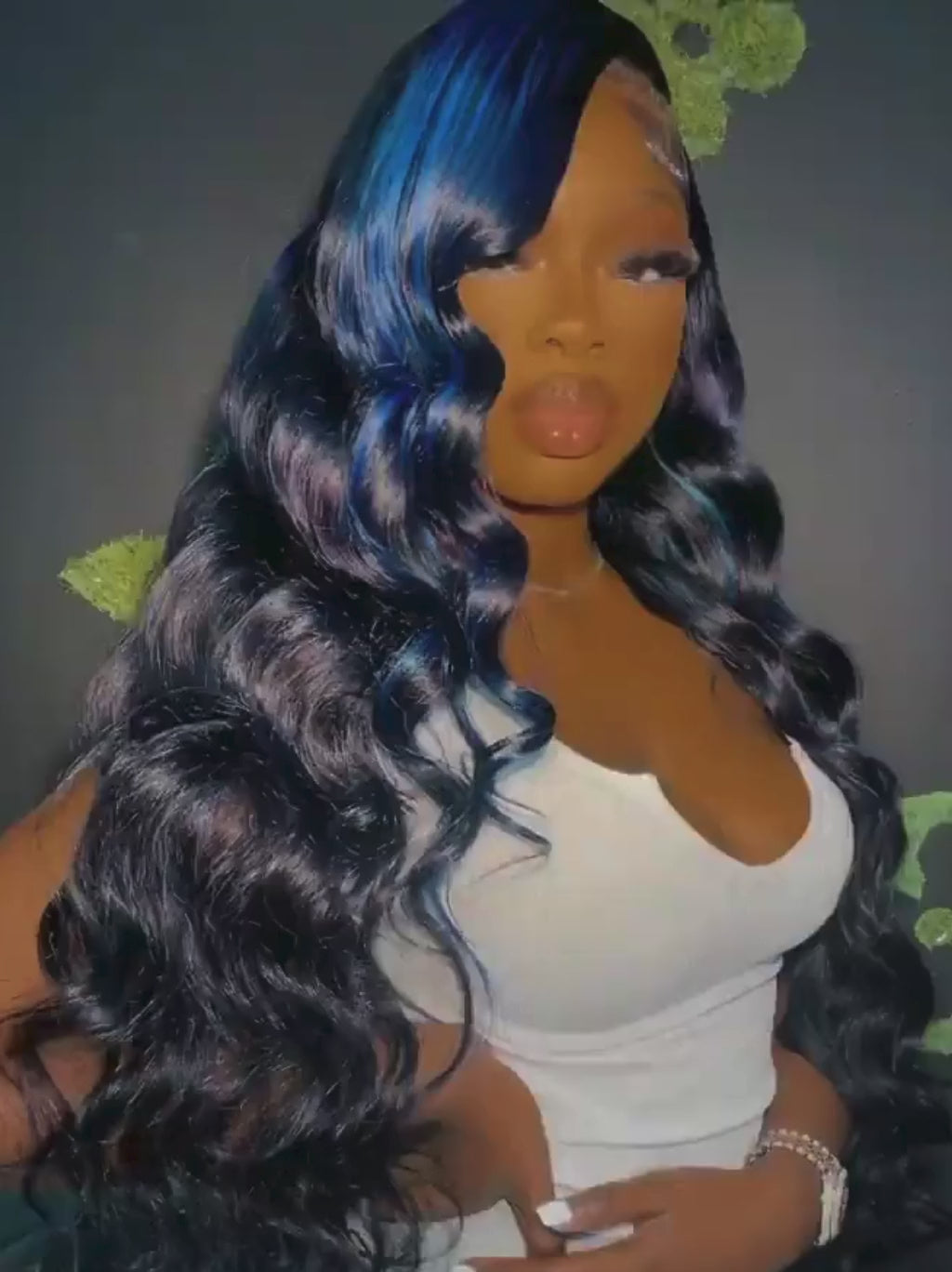 Dorsanee Black With Blue Highlights Streaks 13x4 HD Lace Front Human Hair Wigs