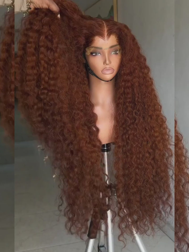 Dorsanee Copper Auburn Orange Brown Deep Curly 250 300 Density 13x4 Lace Front Human Hair Wig