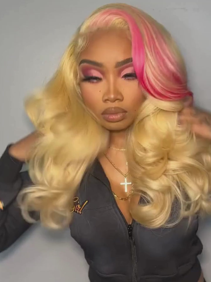 Dorsanee 613 Blonde With Rose Gold Pink Streaks 13x4 Lace Front Human Hair Wigs