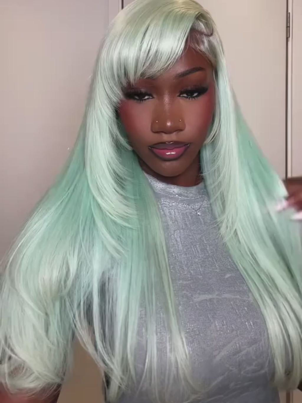 Dorsanee Pastel Mint Green Color 200 Density 13x4 Lace Front Human Hair Wigs