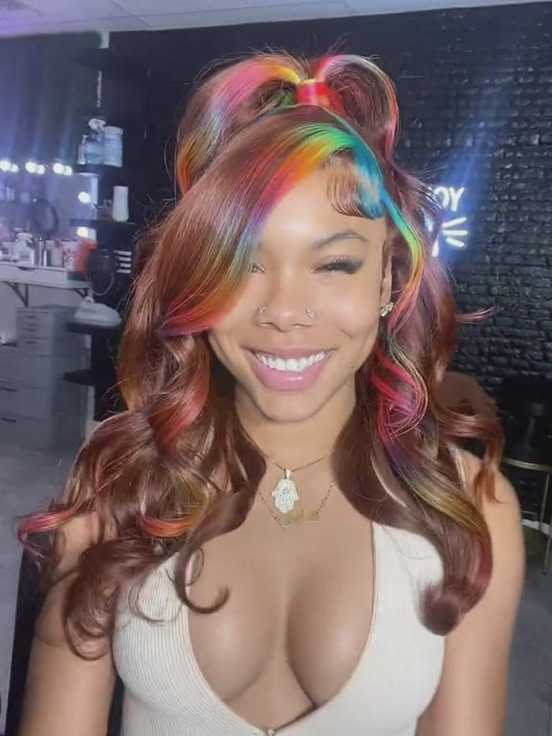 Dorsanee Brown With Blue Green Red Ginger Purple Multi Color 13X4 Lace Front Human Hair Wigs