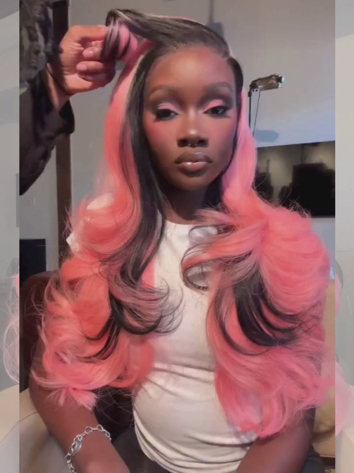 Dorsanee Pink With Black Skunk Stripe 13x4 Lace Front Human Hair Wigs 200 Density