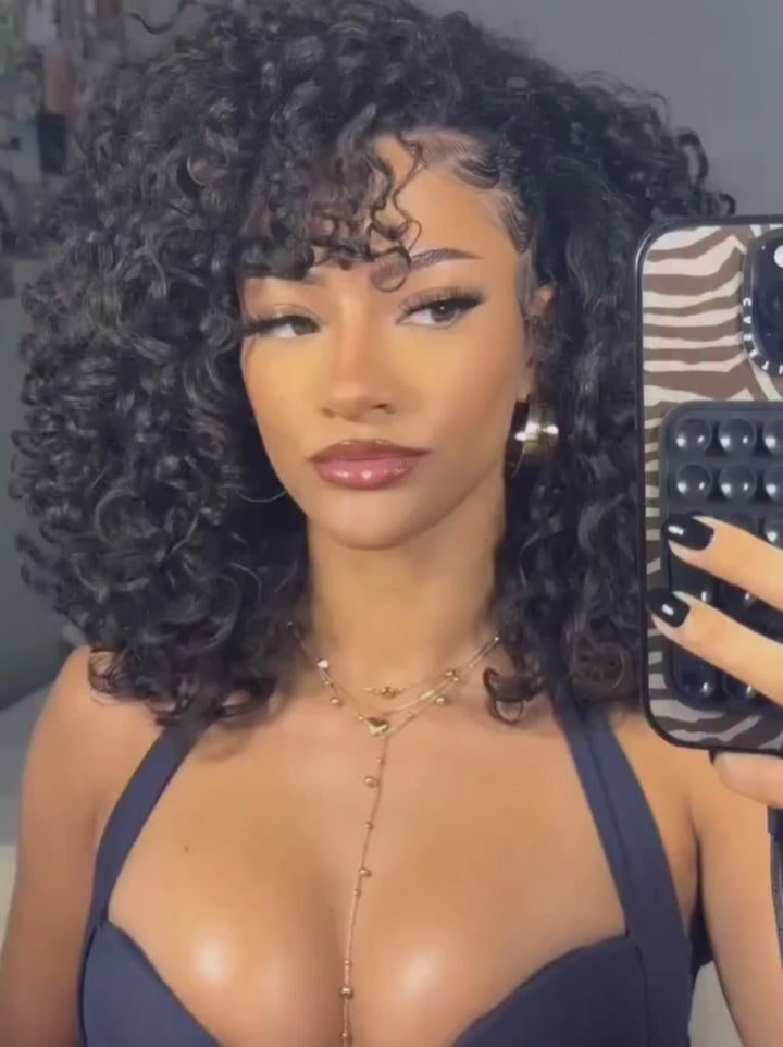 Dorsanee Tight 3B 3C Curly Short Bob Shoulder Length 13x4 Lace Frontal Human Hair Wigs