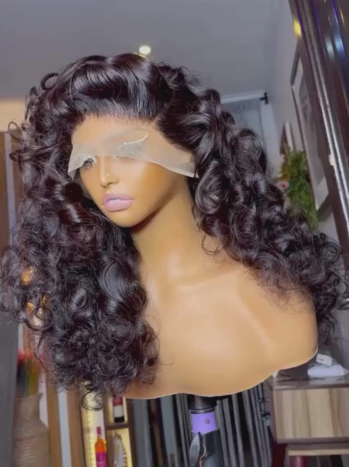 Dorsanee 300 Density Bouncy Loose Deep Curls 13x4 Lace Front Virgin Human Hair Wigs