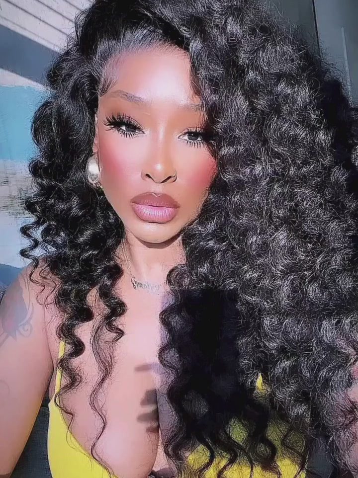 Dorsanee 250 300 Density Tight Spiral Loose Deep Wave Curls 13X4 Lace Front Human Hair Wigs