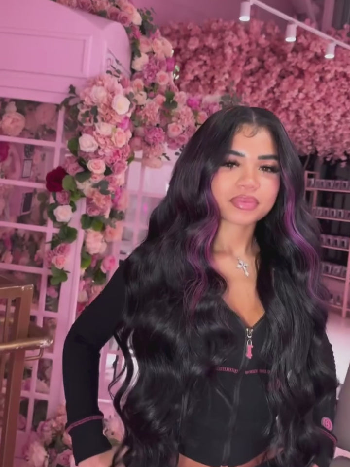 Dorsanee Black With Purple Highlights Money Piece 13x4 Lace Front Human Hair Wig