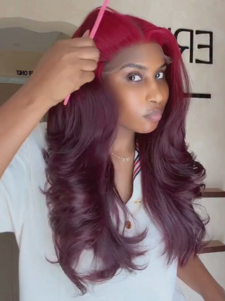 Dorsanee Ombre Bright Burgundy Cherry Deep Wine Red 13x4 Lace Front Virgin Human Hair Wig