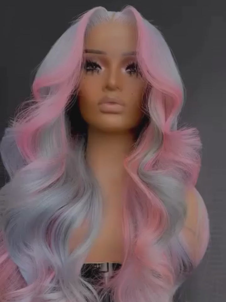 Dorsanee Ombre Gray Pink Straight Body Wave HD Lace Front Virgin Human Hair Wig